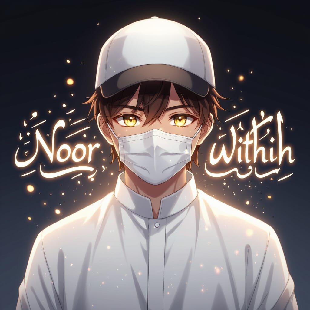 Anime Character in White Muslim Outfit with Glowing Eyes