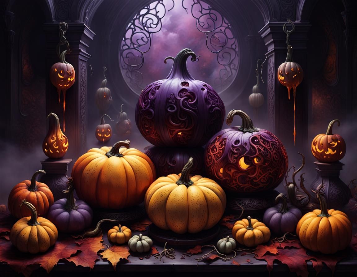 Eerie Gourds in Dark Fantasy Art Style