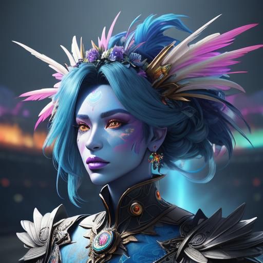 Futuristic Dragon Woman with Rainbow Skin in 8K