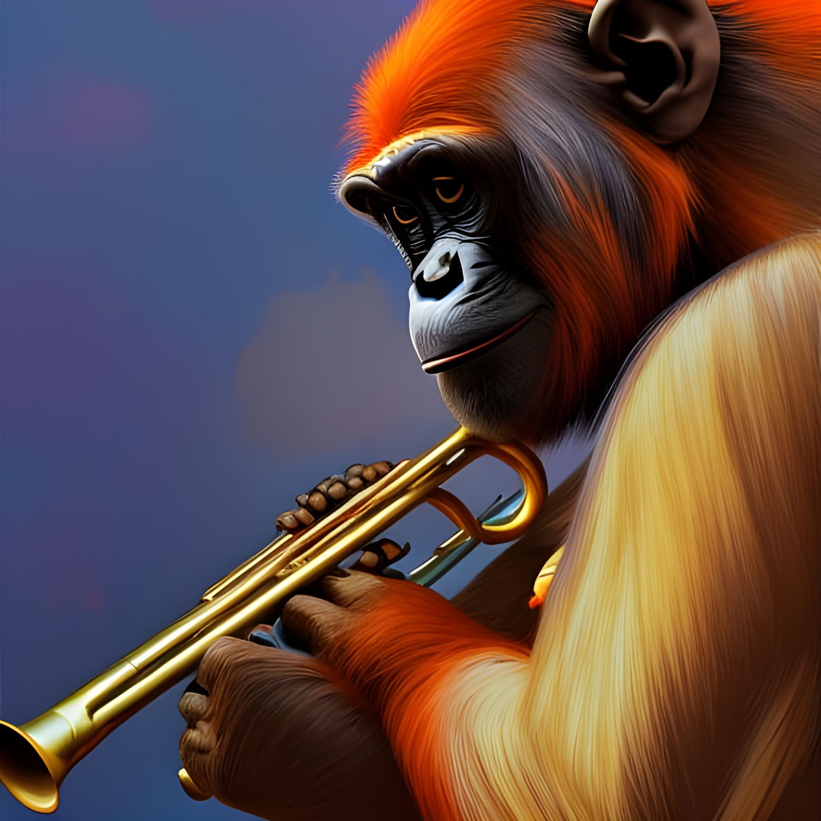 Chimpanzee Trumpet Player: Hyperdetailed Concept Art