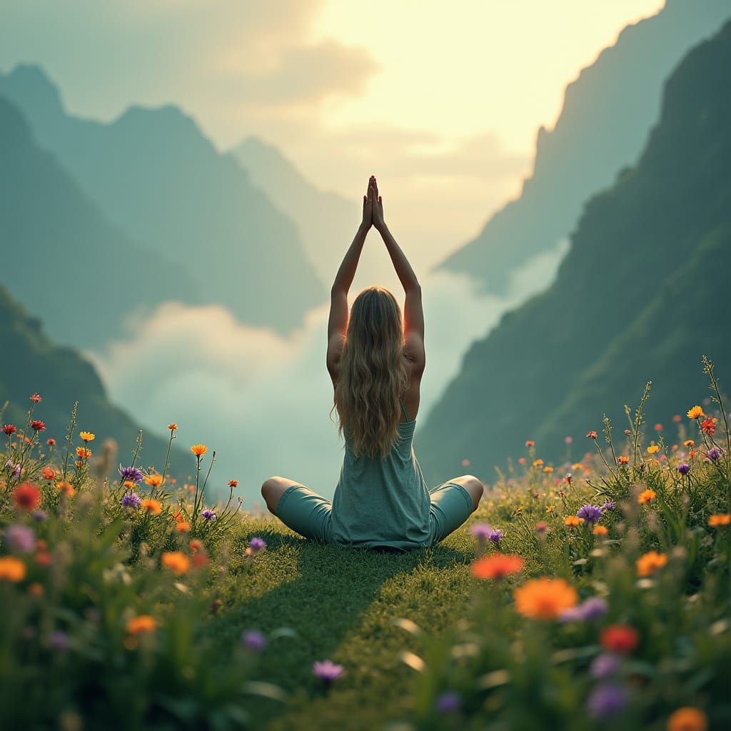 Yoga in Misty Meadow: Fantasy Concept Art