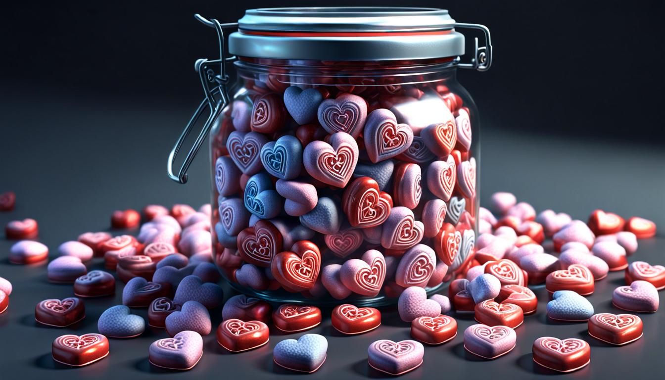 Hyperrealistic Glass Jar of Love Hearts