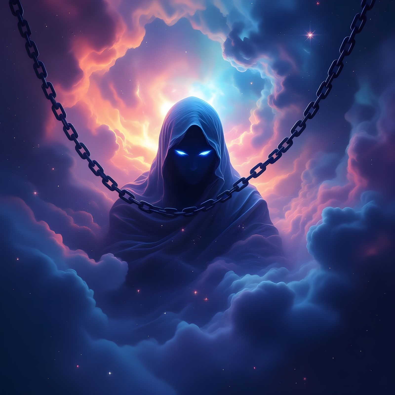 Ethereal Prisoner in Cosmic Nebula Digital Painting