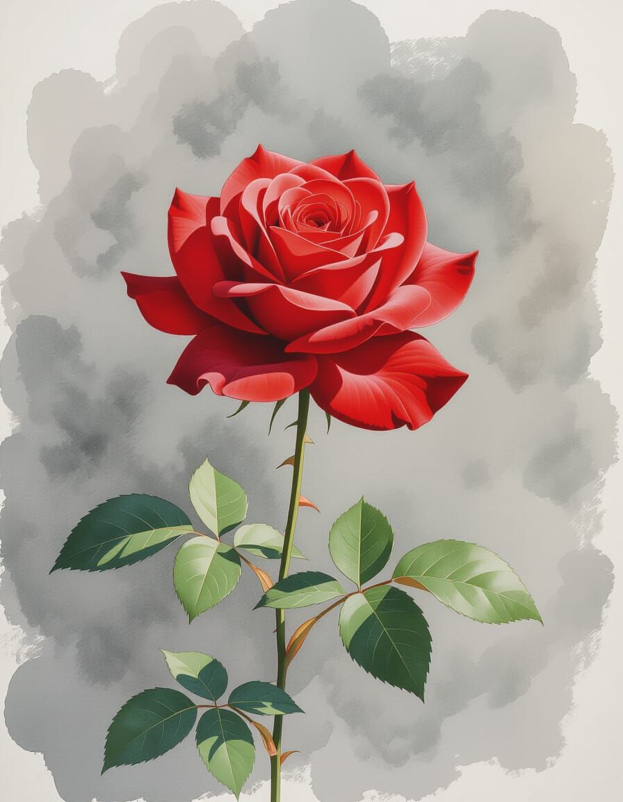 Crimson Rose Watercolor Painting with Cinematic Lighting