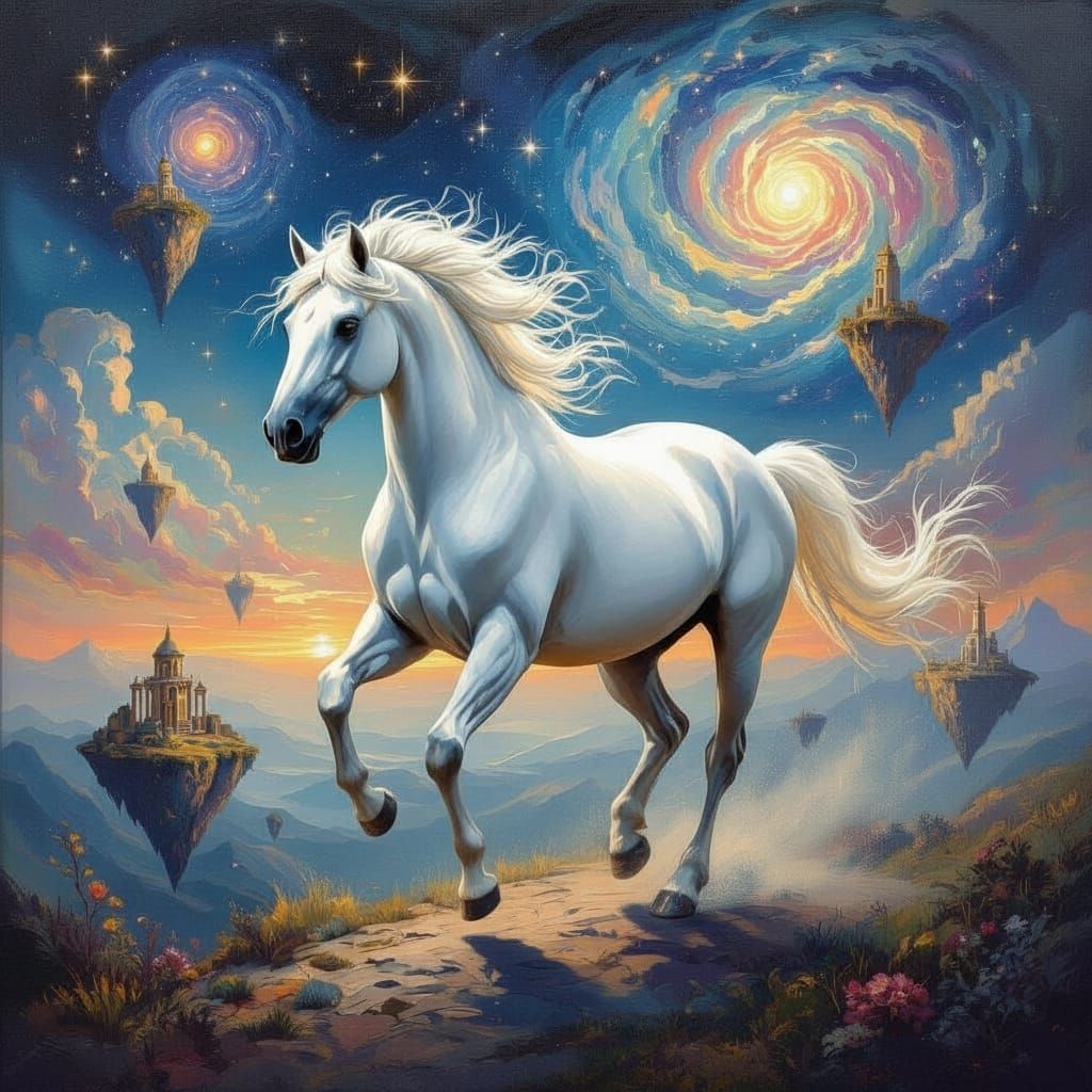 Starlight Horse Gallops Through Surreal Dreamscape