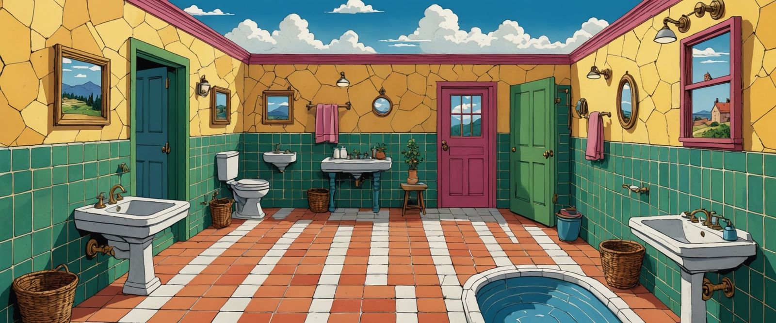 Bright Bathroom Tilework in Comic Book Style