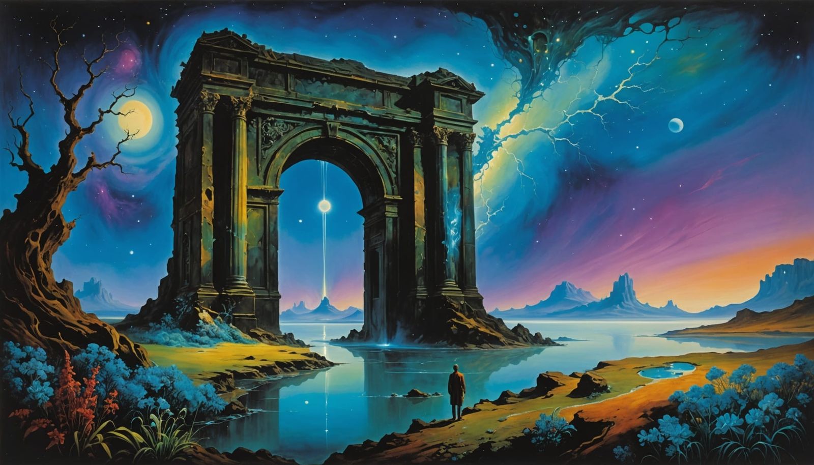 Ancient Gateway in Iridescent Nebula