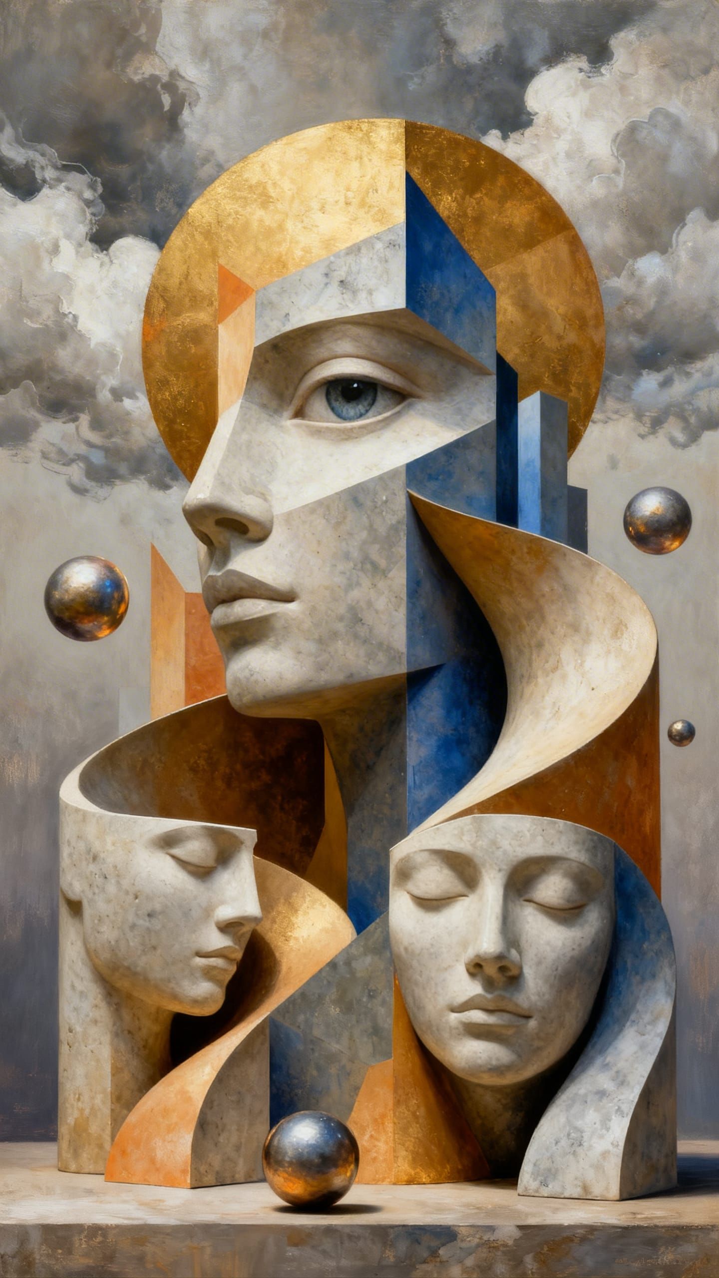 Surrealist Oil Painting of Abstract Faces and Forms