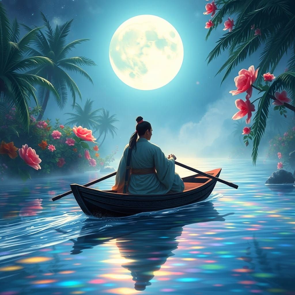 Moonlit River of Divine Existence in Oneiric Surrealist Styl...