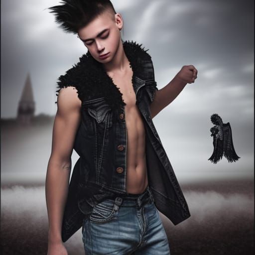 Teen with Angel Wings in Gothic Chapel