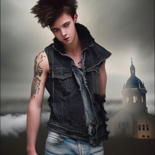 Teen with Angel Wings in Gothic Chapel