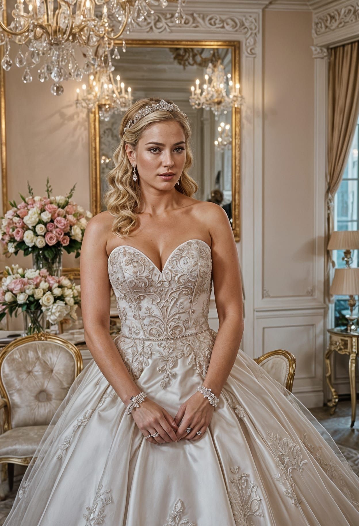 Bride in Pnina Tornai Gown with Gold Embroidery