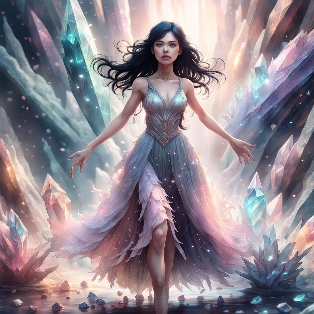 Crystal Dress Girl in Pastel Colors: Fantasy Art