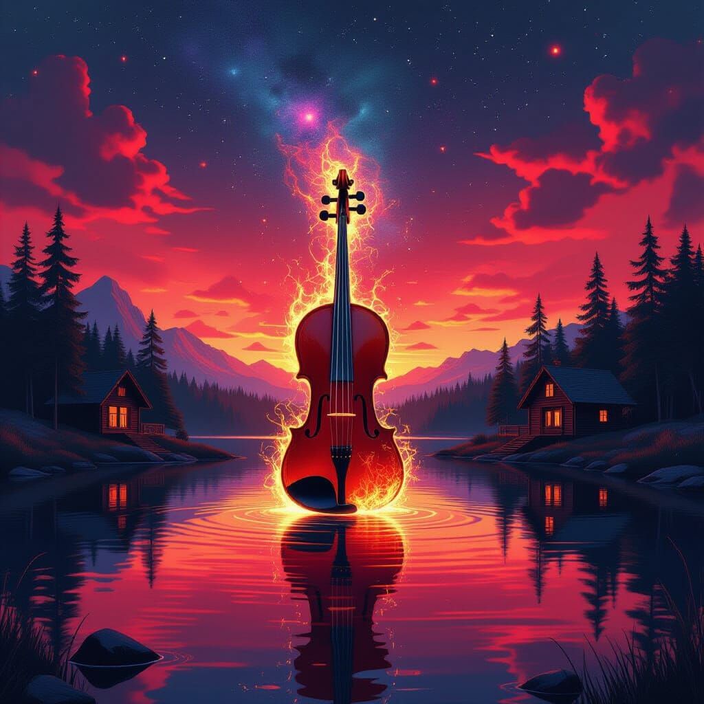 Surreal Violin Melds with Cosmic Landscape