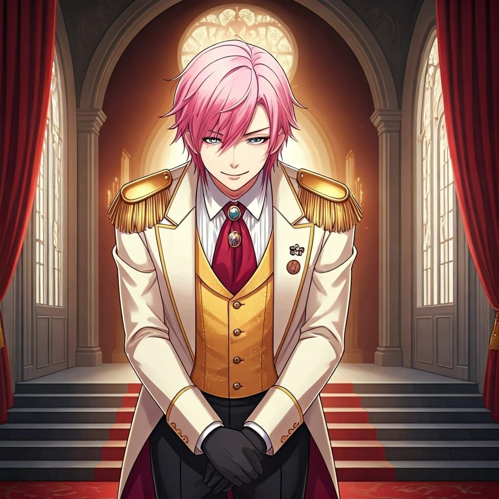 Anime Butler with Pink Hair Bowing