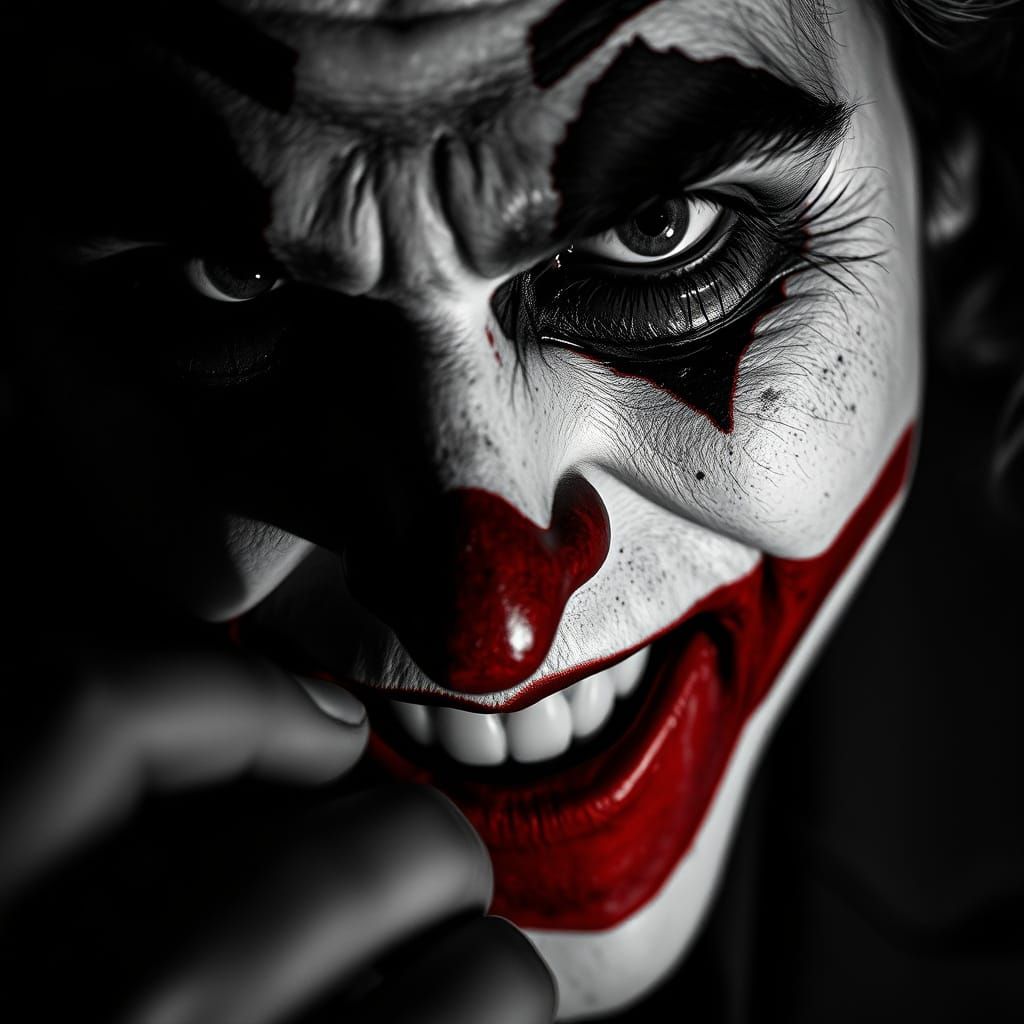Joker Close-Up: Haunting Black and White Portrait