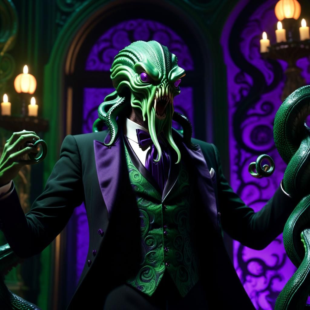 Cthulhu and Medusa Dancing in Gothic Setting