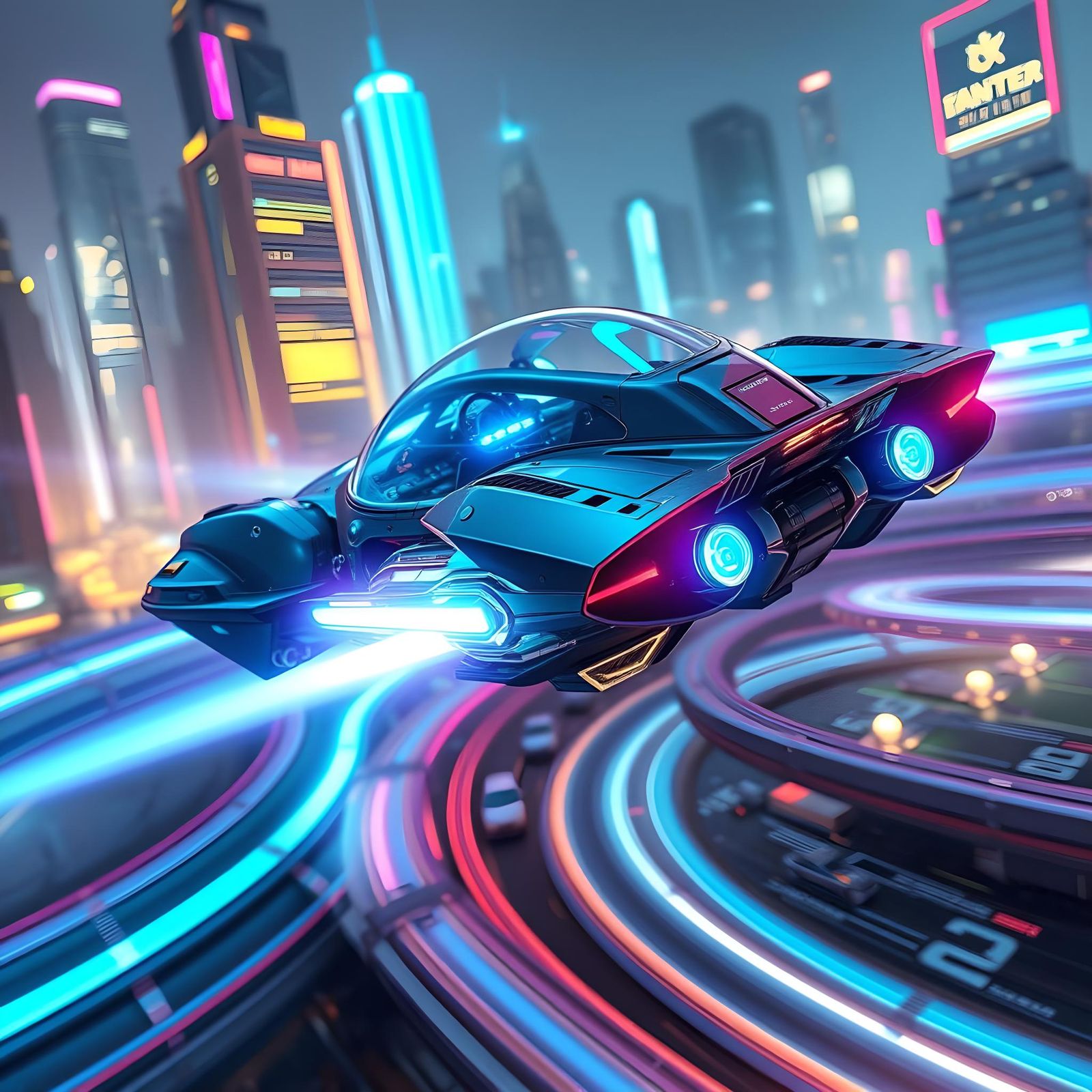 Futuristic Hovering Race Car in 3D Cinematic Style