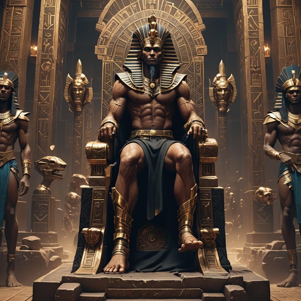 Black Pharaoh on Throne: Detailed Fantasy Concept Art