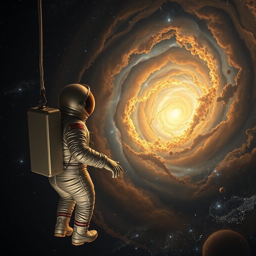 Astronaut Views Galaxy in Renaissance Masterpiece Style