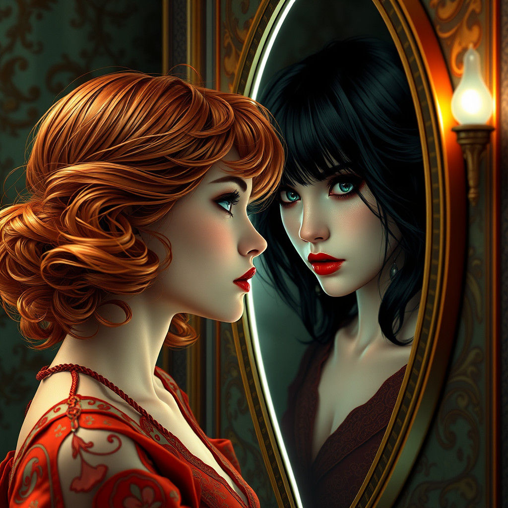 Mirrored Reflections: A Portrait in Art Nouveau Style