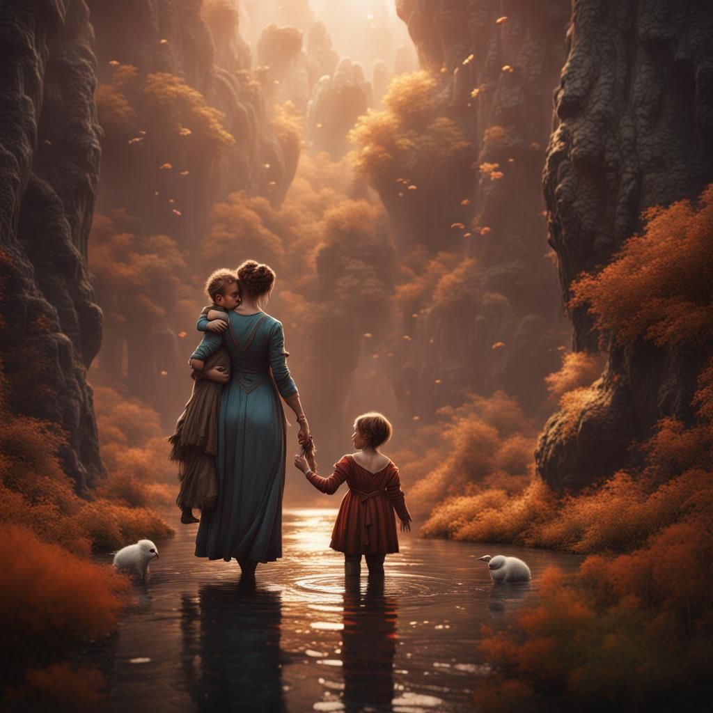 Touching Mother and Baby Bond: Fantasy Concept Art