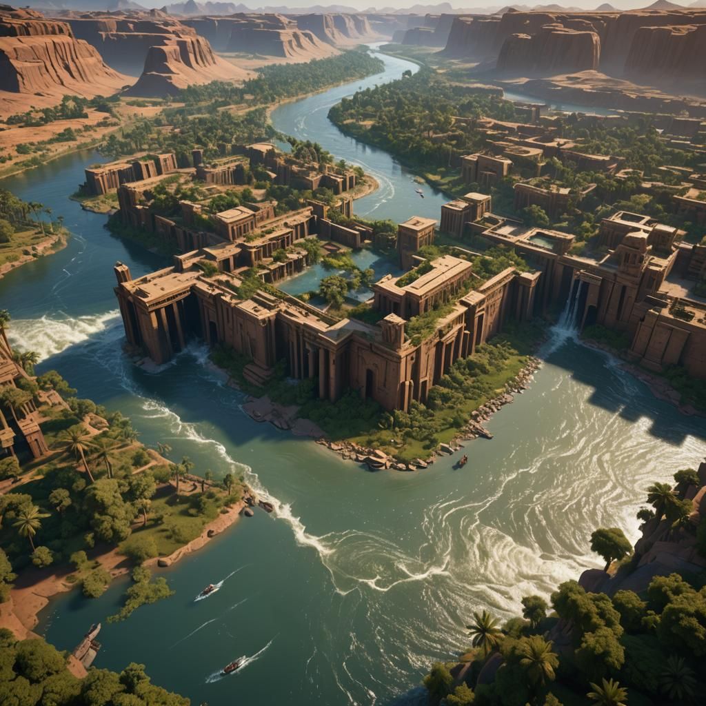 Fantastical Nile River in Detailed Matte Painting Style