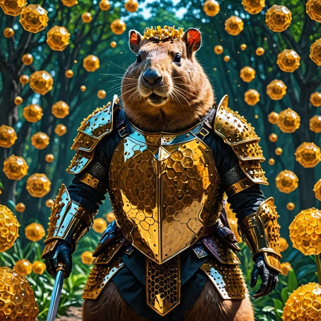 Capybara Knight in Honeycomb Armor, Double Exposure