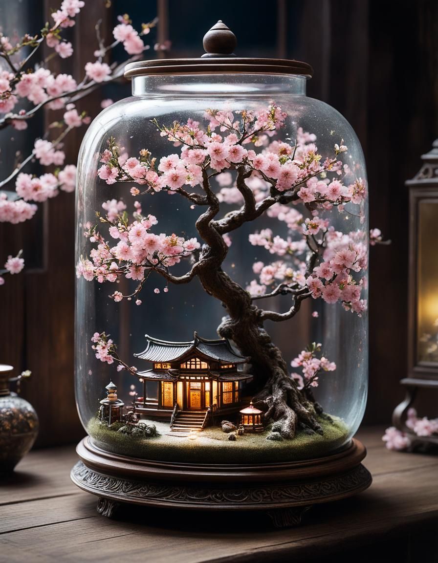 Cherry blossom tree in a glass jar
