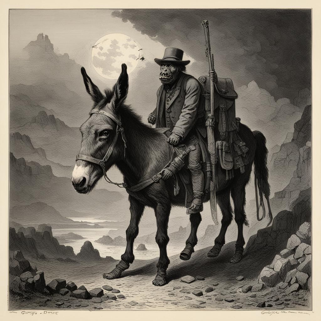 Terrifying Donkey in Doré and Rutkowski Style