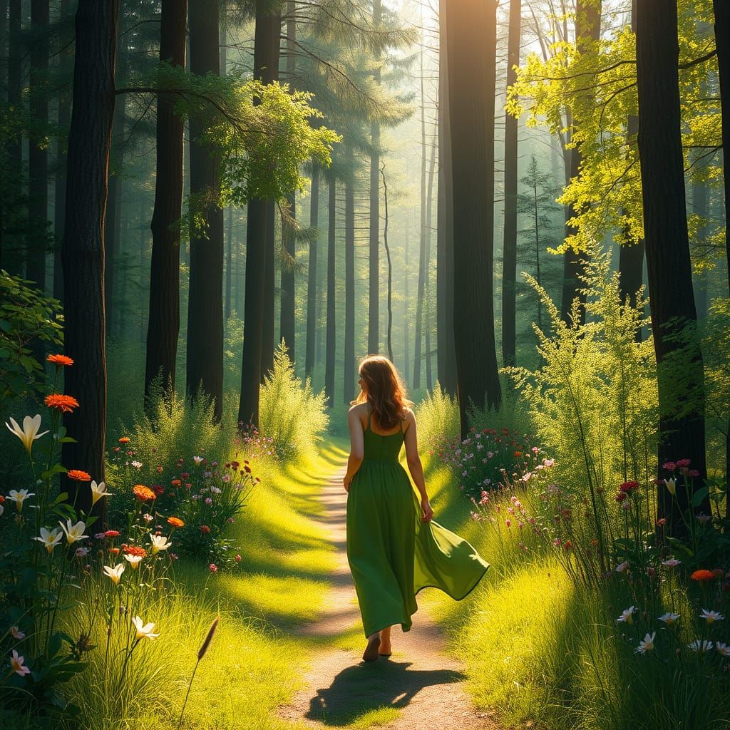 Woman on Lily Path in Shishkin Style