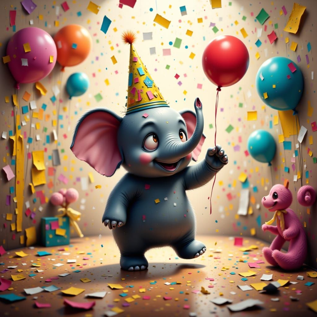 Whimsical Elephant Gathering in Memento Style