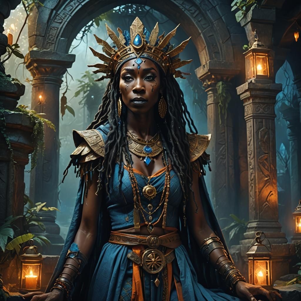 Mystical Voodoo Queen in Ancient Temple Concept Art