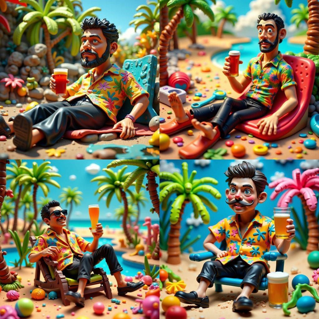 Claymation Man Relaxing in the Sun, Hyperrealistic Clay Art
