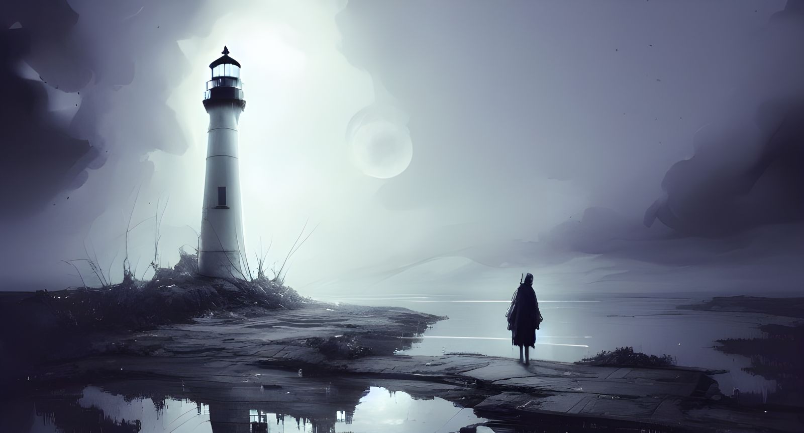 Ghost at Lighthouse: Sinister Digital Illustration