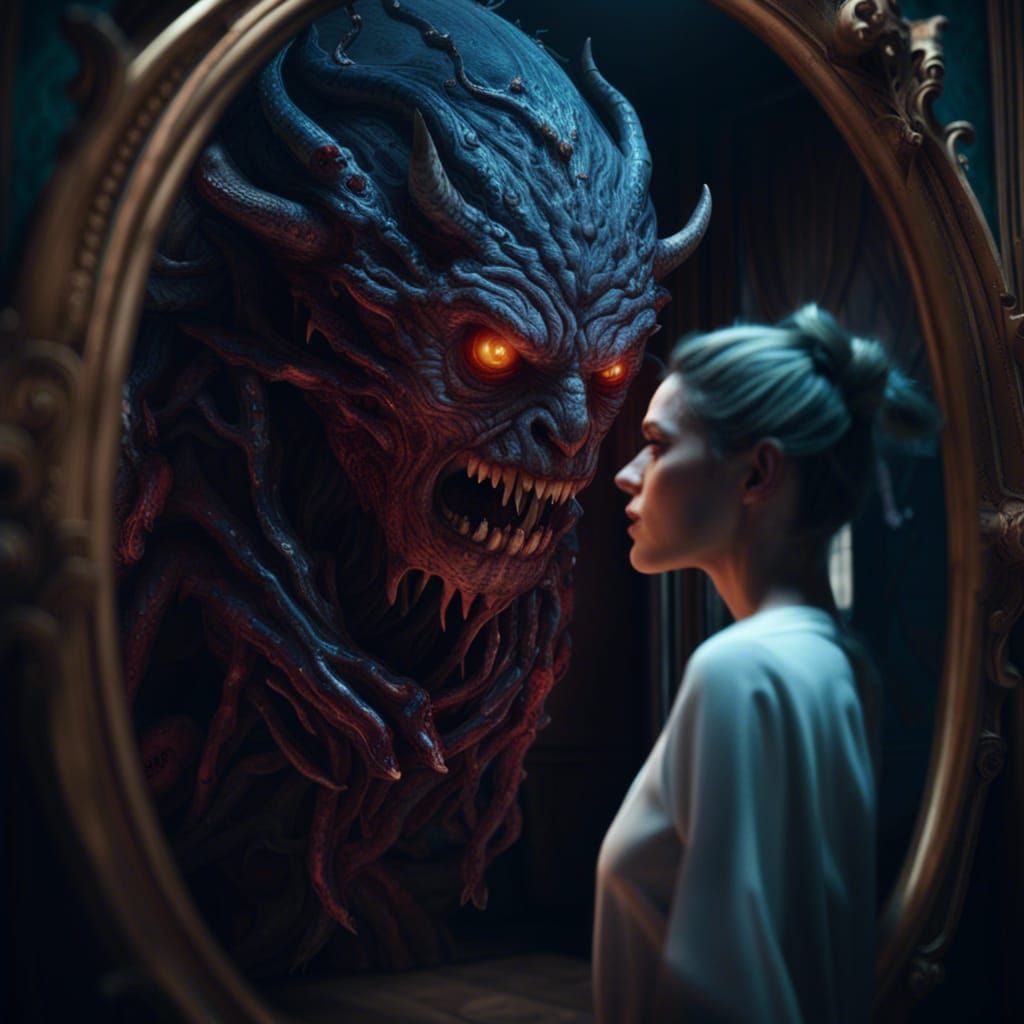 Woman's Reflection Reveals Horror Monster
