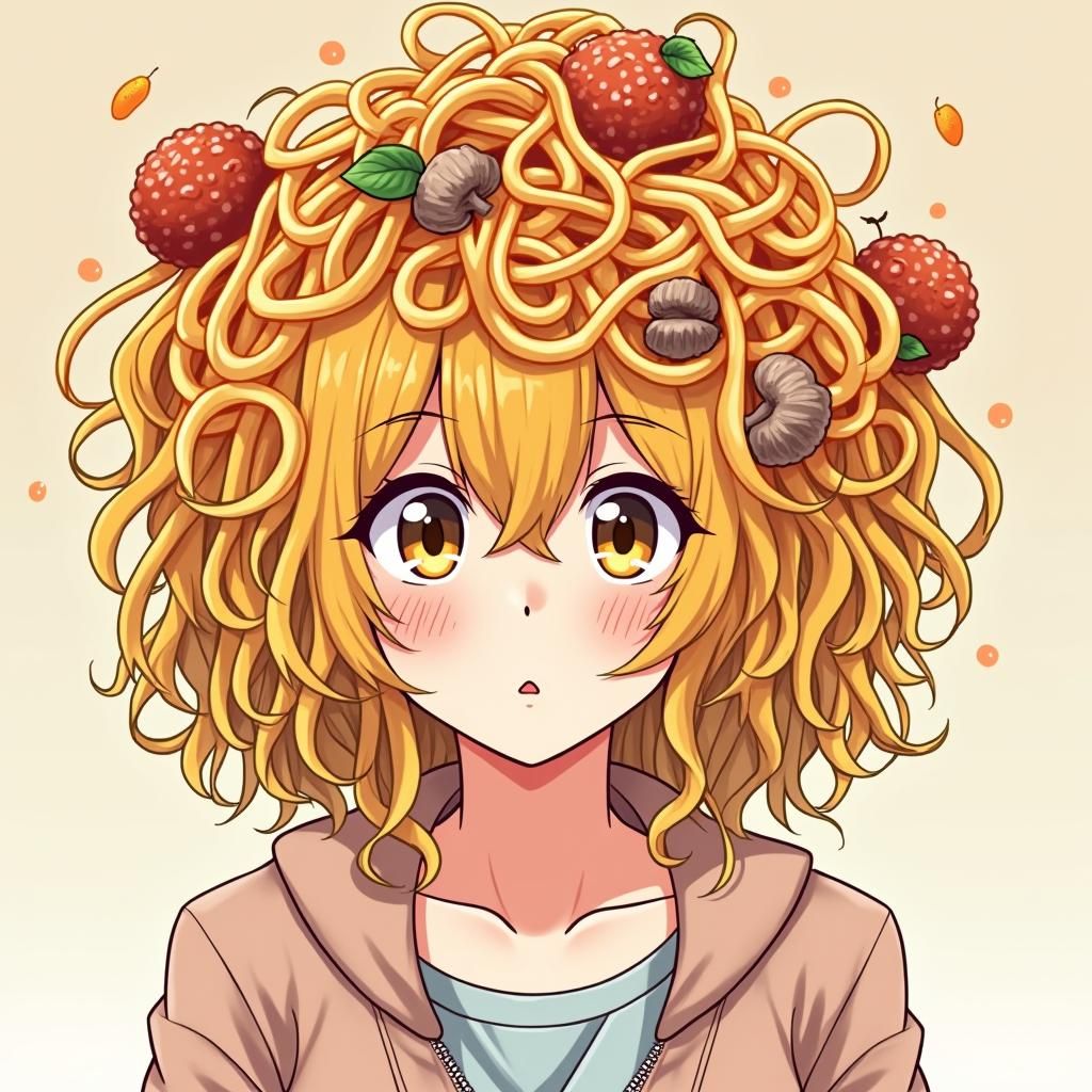 Spaghetti Hair Person in Anime Style