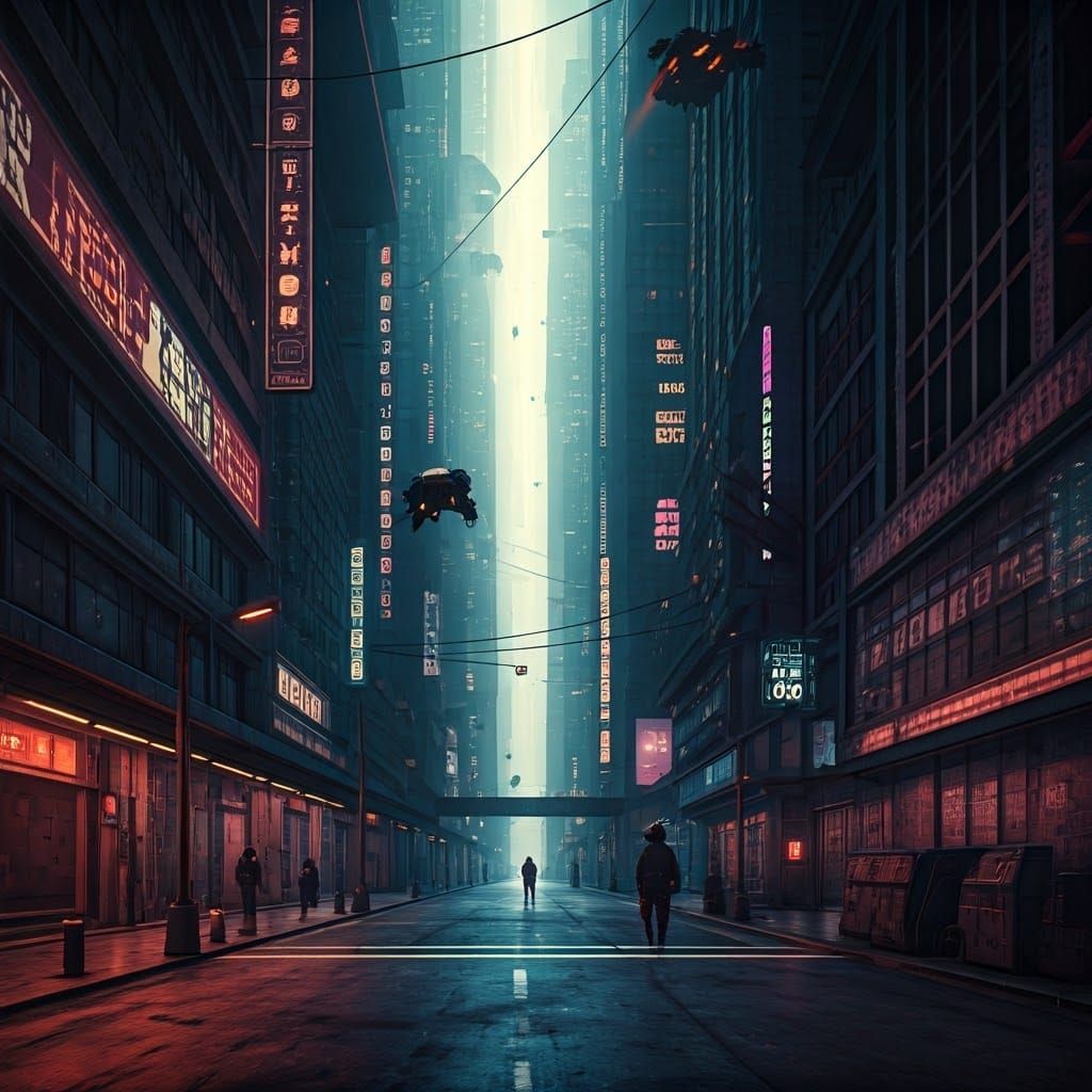 Gritty Cyberpunk Cityscape in High Contrast