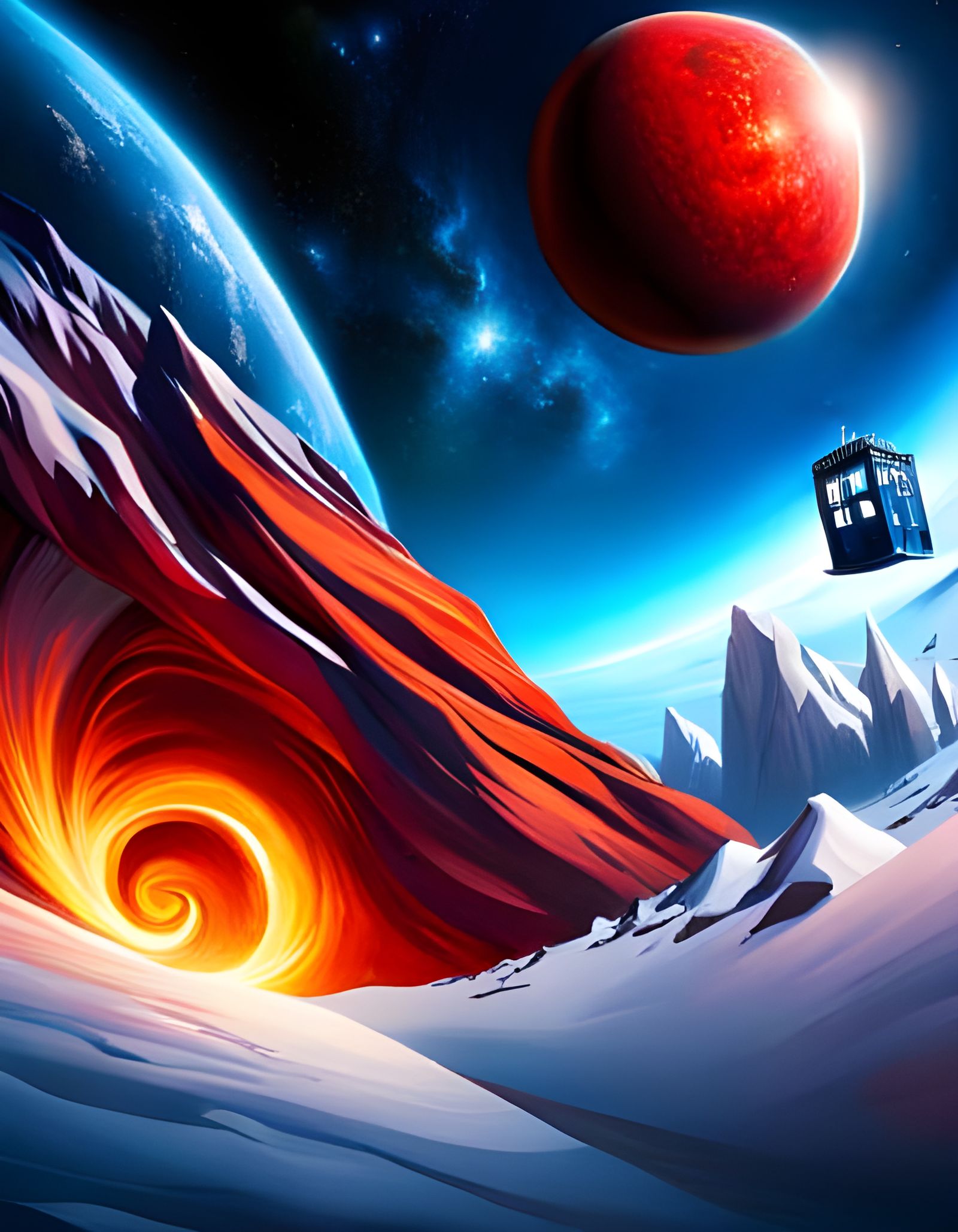 TARDIS Flies Near a Red Fire Planet