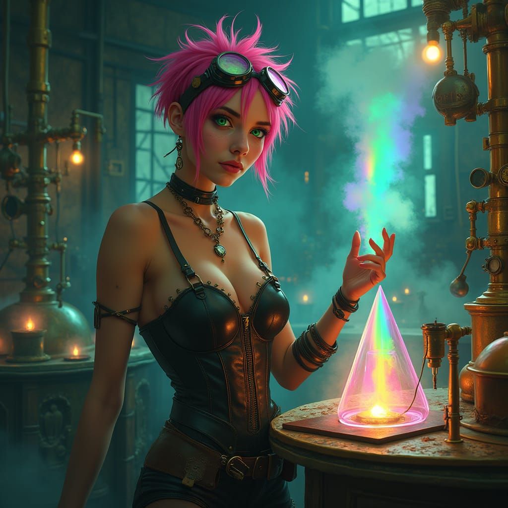 Dieselpunk Enchantress Conjuring Arcane Energies