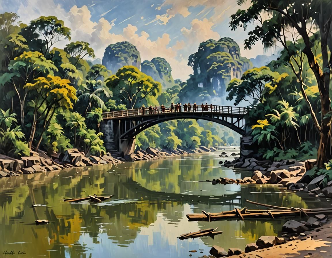 Bridge Over River Kwai: Impressionist Style Painting