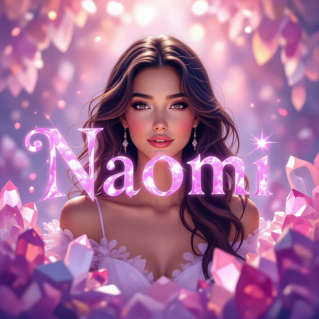 Naomi Name Art Carved in Pink and Purple Crystals
