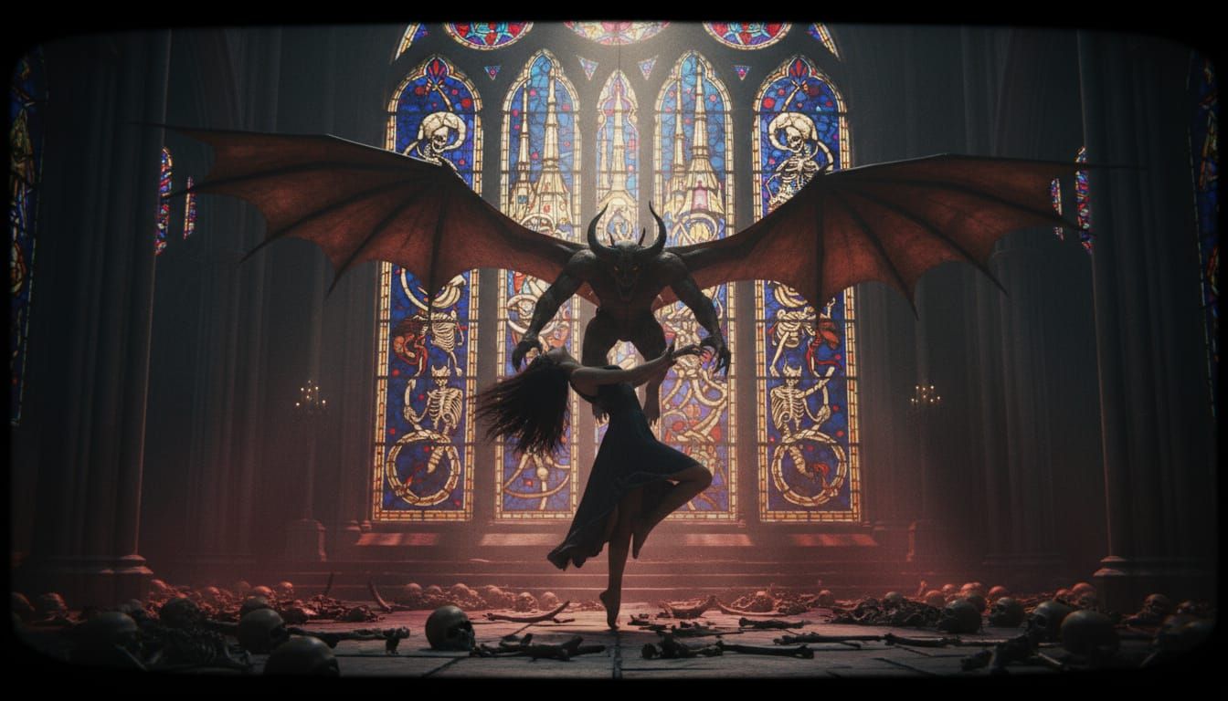 Woman Dancing With Demon in Cathedral
