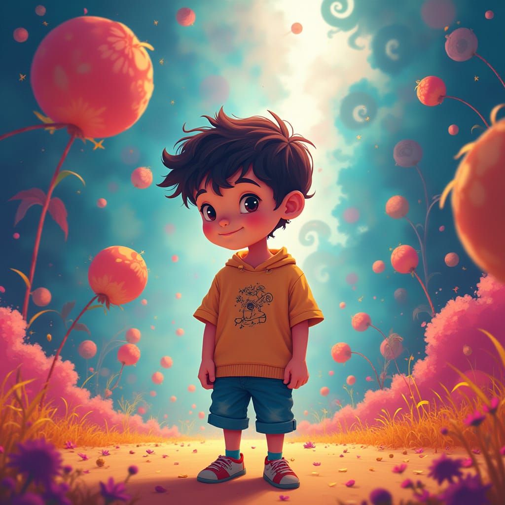 Boy in Whimsical Environment: Digital Painting and Illustrat...