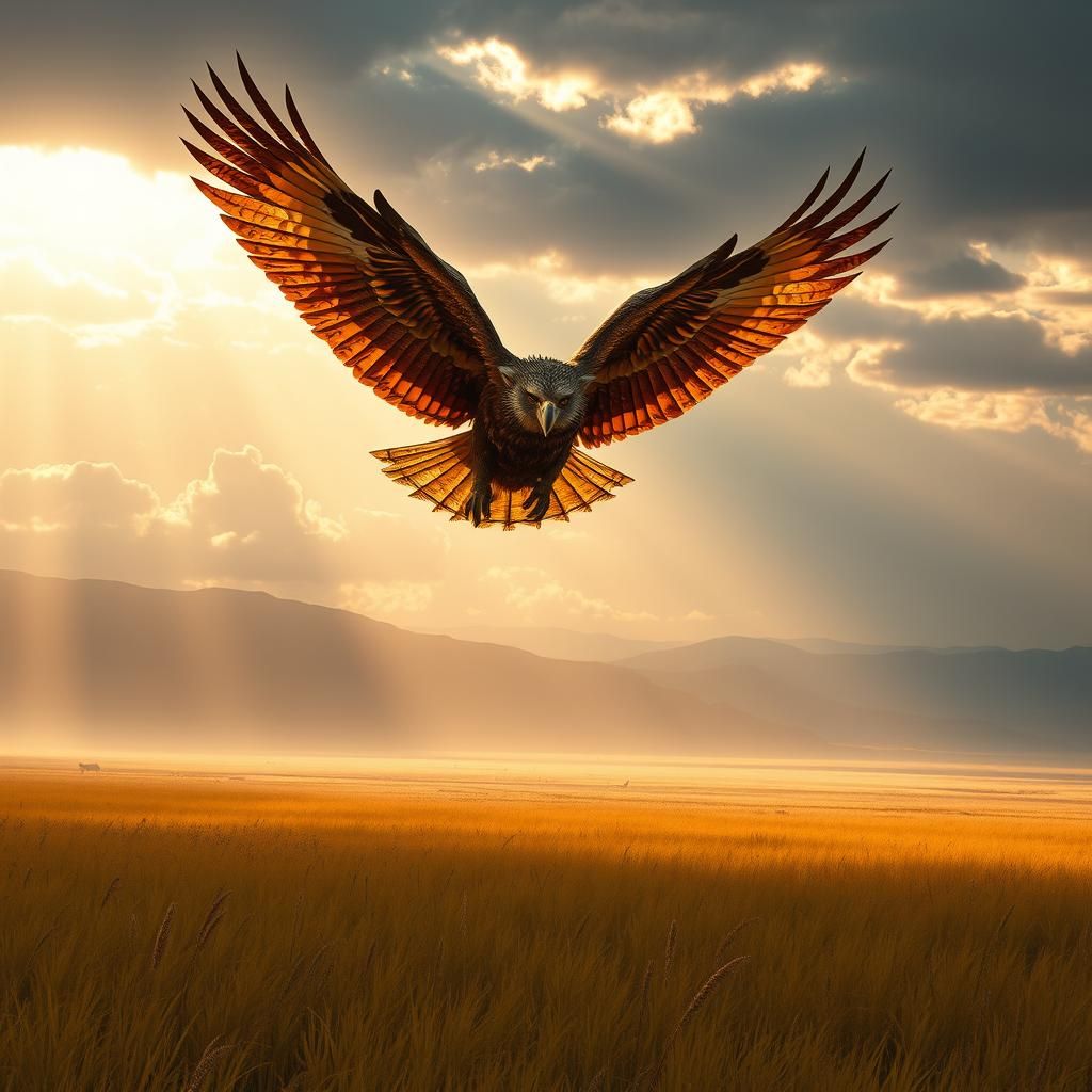 Majestic Lion-Eagle Hybrid Soaring Above the Savannah