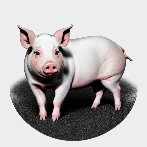 Friendly Pig Portrait in Black and White Lineart