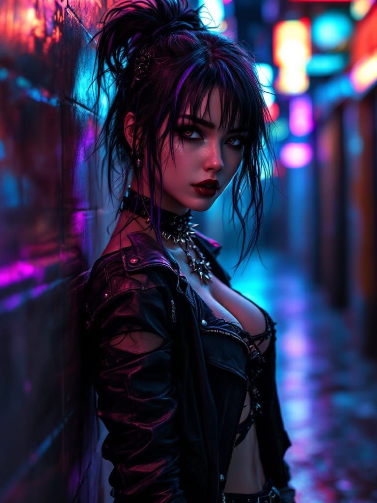 Anime Girl in Gothic Punk Outfit with Dark Eyes