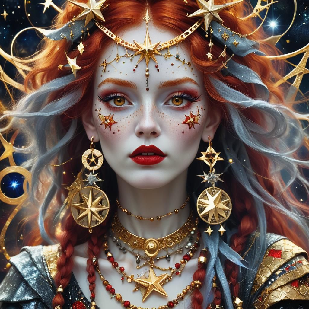 Mystical Seer Portrait with Cosmic Stars