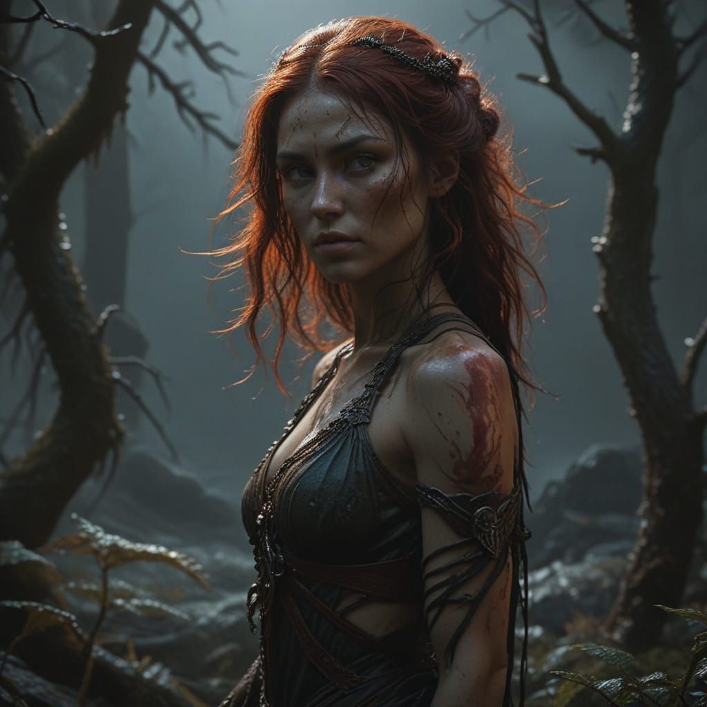 Ethereal Horror-Fantasy Portrait in Apocalyptic Surrealism