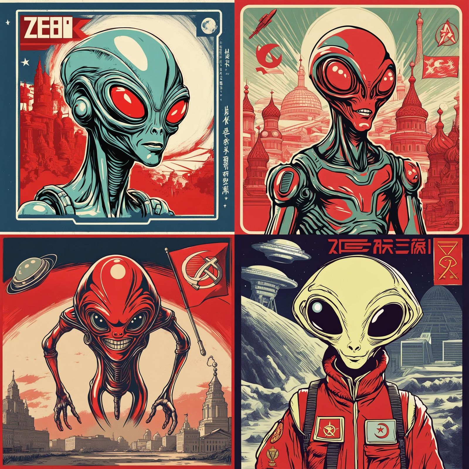 Extraterrestrial in Communist Propaganda Poster Style